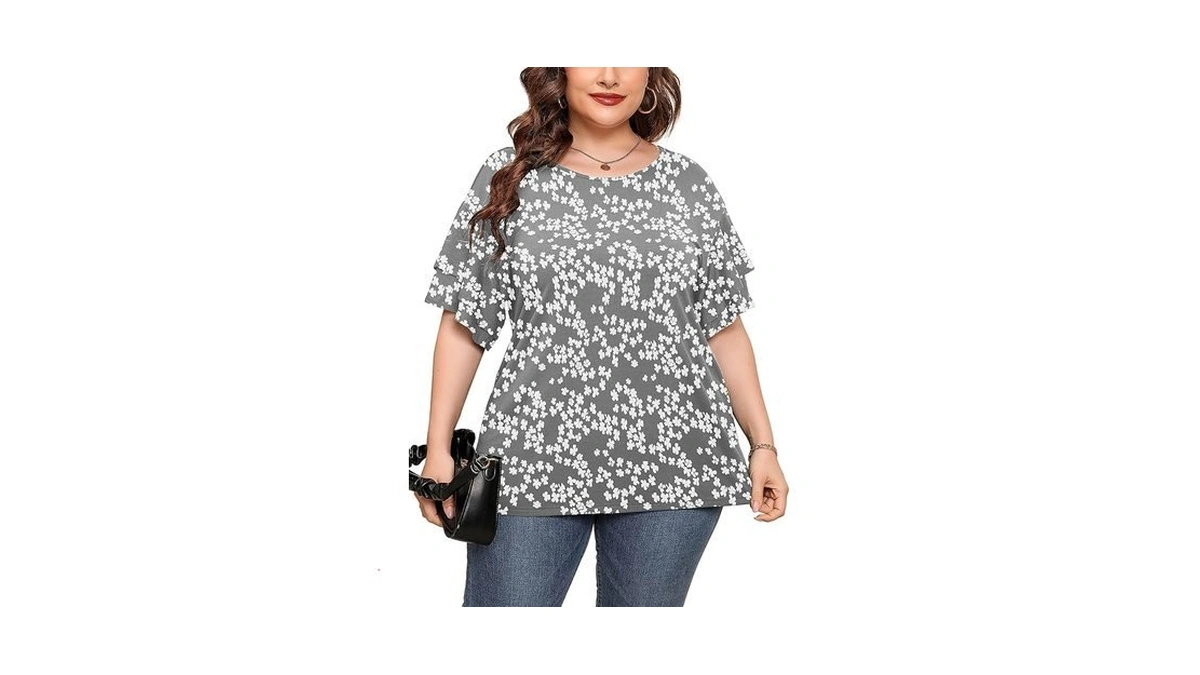Auslook Plus Size Casual Tops For Women Grey Sakura 1x