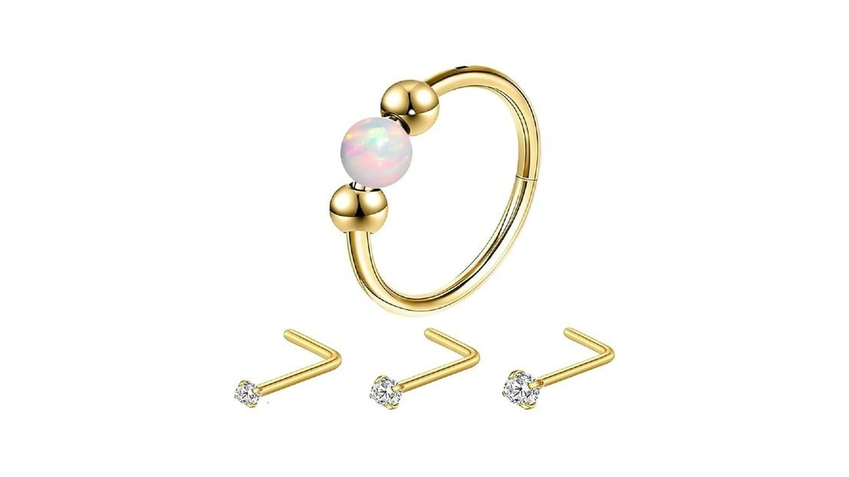 Supsiah 18g 10mm Opal Nose Ring And Zircon L Shape