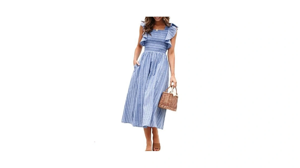 Miessial Womens Summer Dress 2025 Casual Short Sleeve Striped Linen