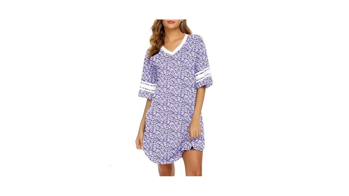 Ekouaer Nightgowns For Women Cotton Night Gown Short Sleeve Sleepwear