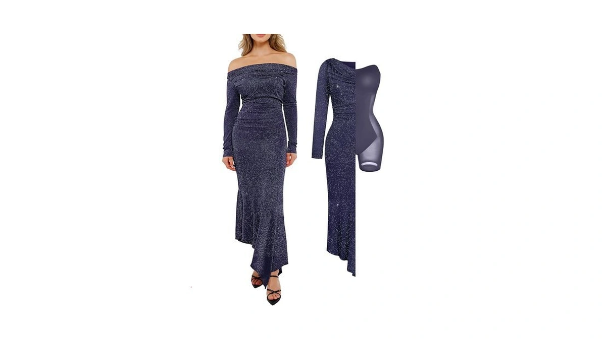 Popilush Long Sleeve Formal Dress Women's Sparkly Off Shoulder Shapewear