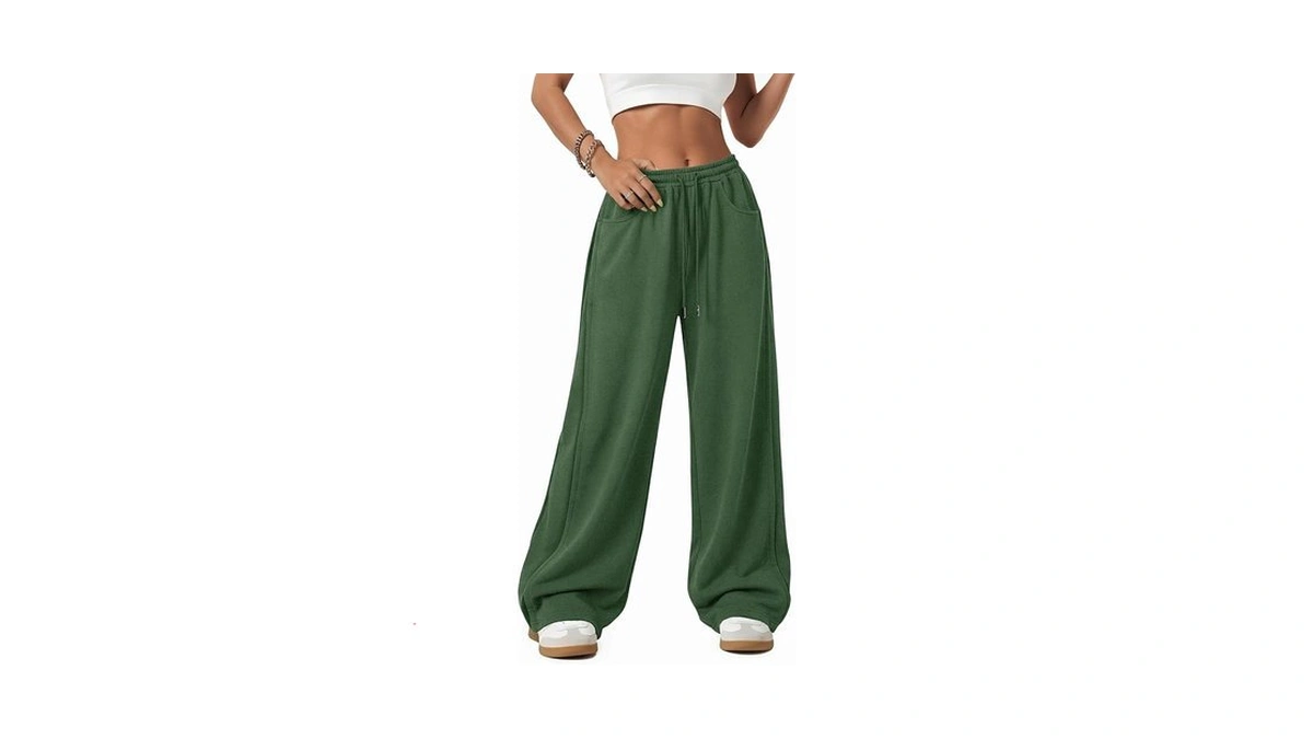 Athmile Women's Baggy Wide Leg Pants Casual Drawstring Elastic Waisted