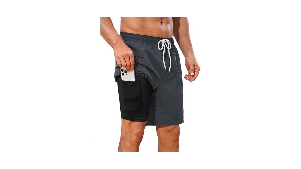 Incerun Men's Swim Trunks With Compression Liner 2 In 1