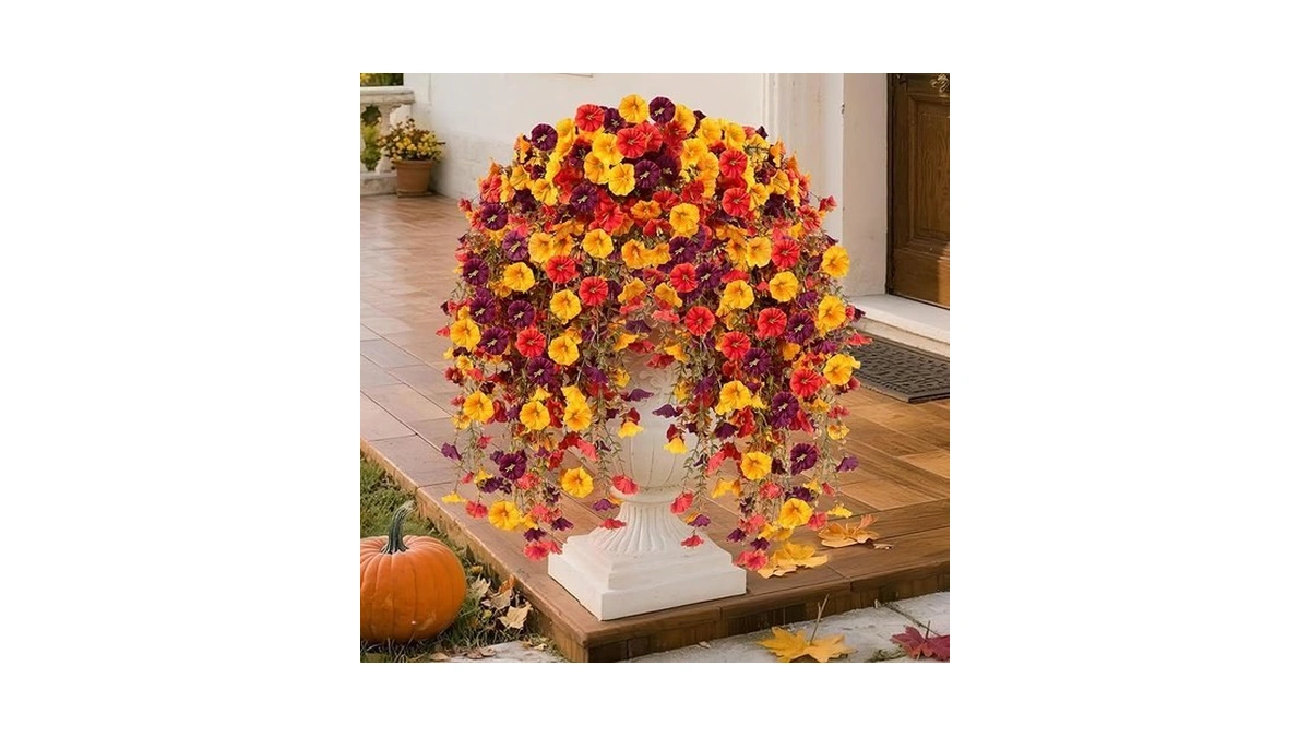 Artificial Fall Hanging Flowers For Outdoors, 5pcs Faux Silk Fake
