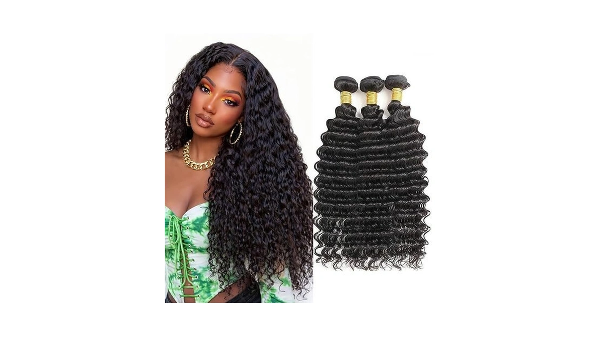 Deep Wave Human Hair Bundles 1b Natural Black 24 26