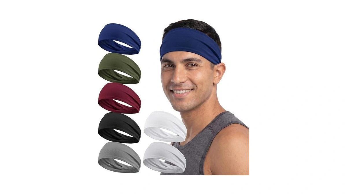 Obeoby 7 Pcs Headbands For Men, Soft Elastic Sports Sweatbands