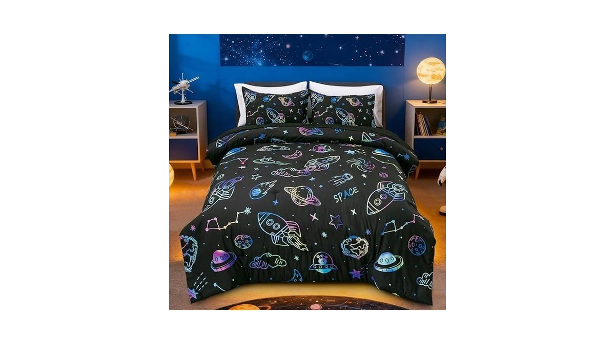 Aimuan Space Comforter Twin Set Kids Rocket Bedding Set Super