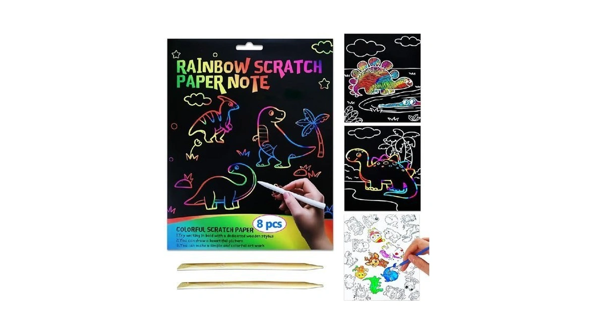 Junqiu Scratch Art For Kids, Rainbow Scratch Paper Art Set