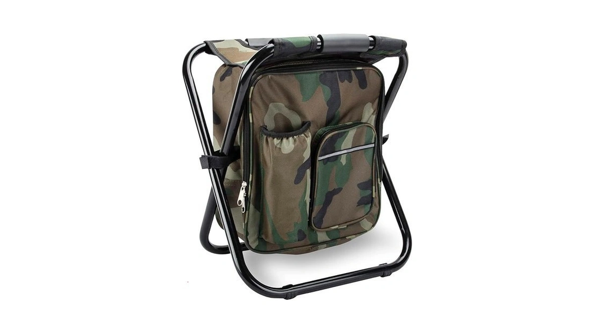 Kikerike Folding Stool Backpack Insulated Cooler Bag, Collapsible Camping Hunting