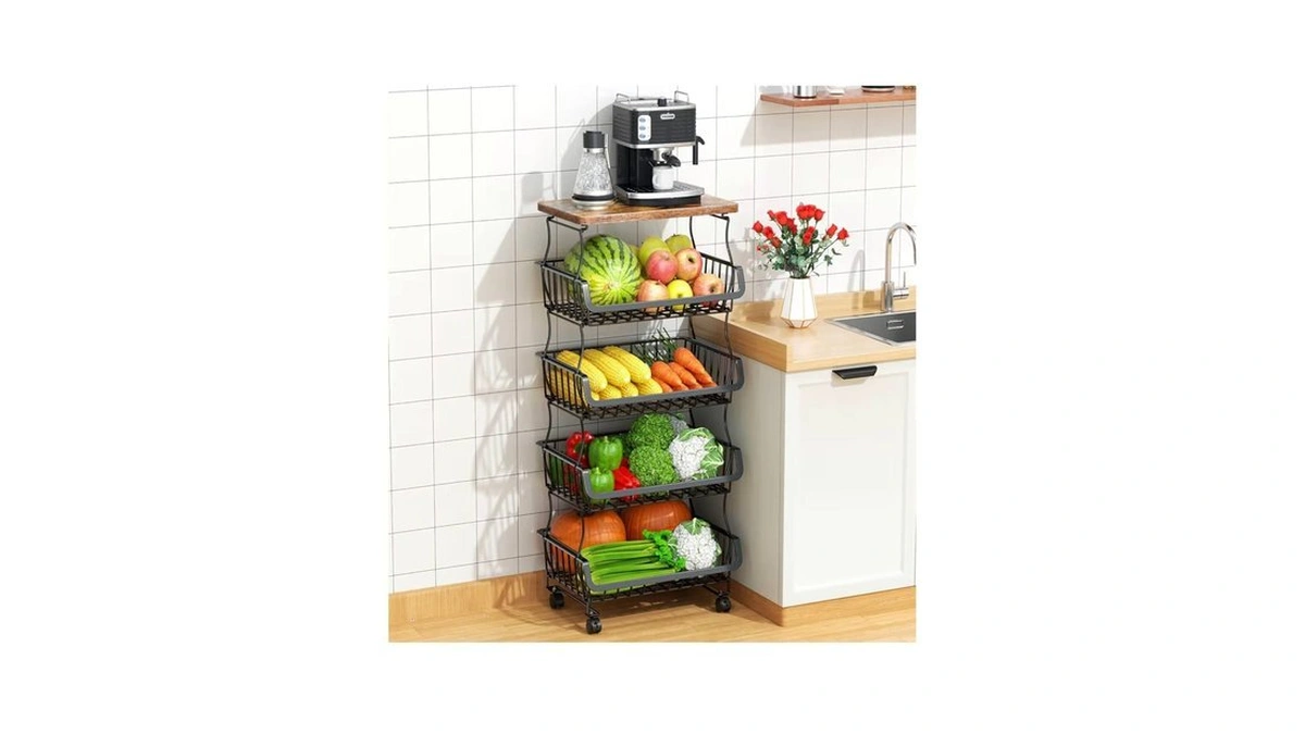 Gsiekare Fruit Vegetable Basket For Kitchen, 5 Tier Stackable Fruit
