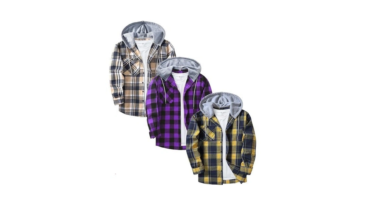 Zity 3 Pack Men's Flannel Hoodie Shirts Long Sleeve Casual