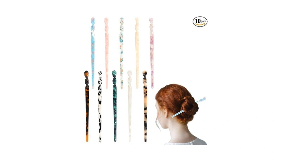 Gafatory 10 Pieces Acetate Hair Stick Set Tortoise Shell Hair