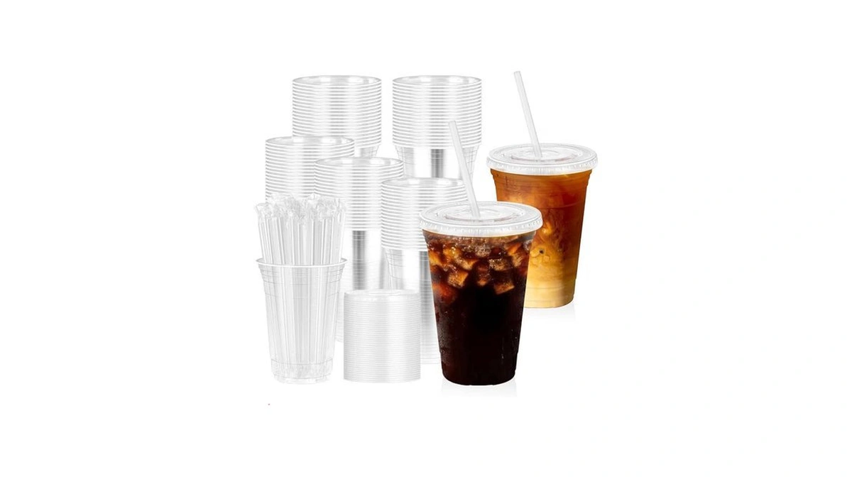 Fogein 16 Oz 100 Pack Clear Plastic Cups With Lids