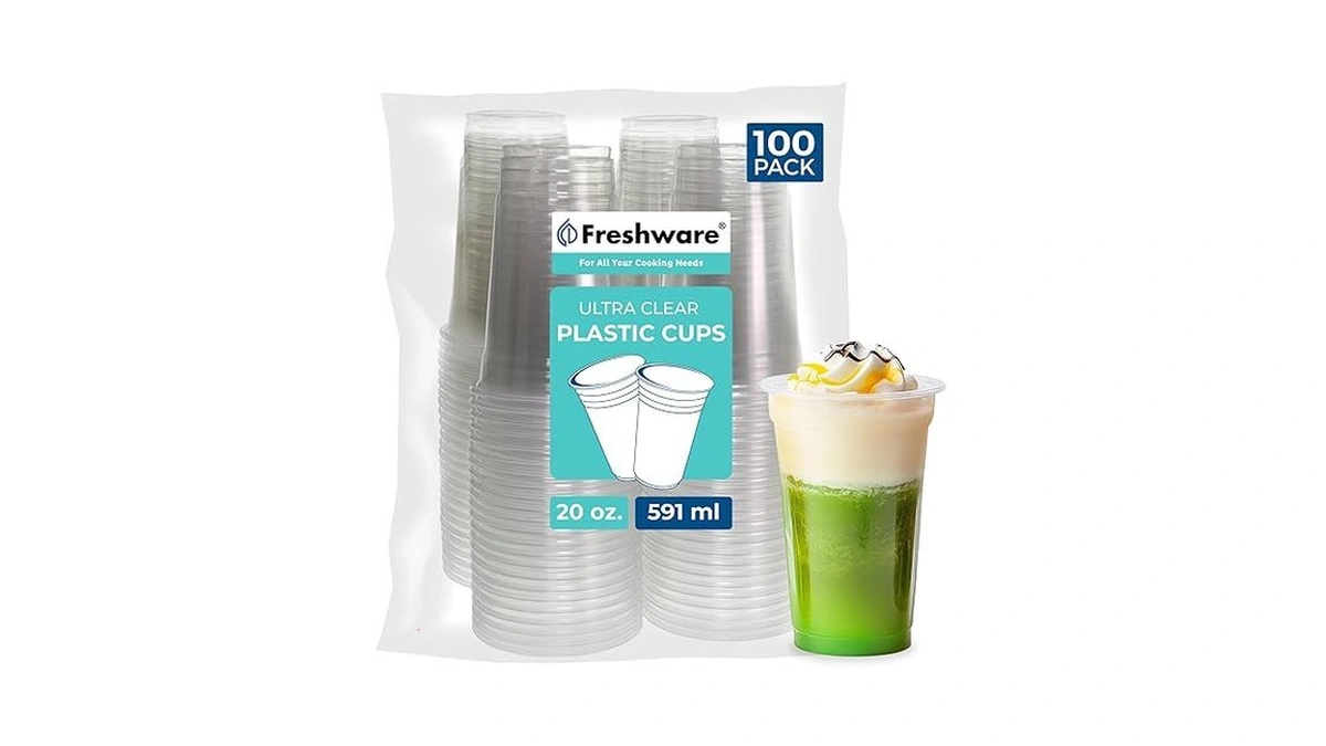 Freshware Clear Plastic Cups [100 Pack - 20 Oz] Disposable