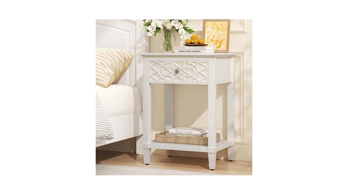 Karlott 26" Farmhouse Night Stand With Pre-assembled Drawers, Painted Bedside