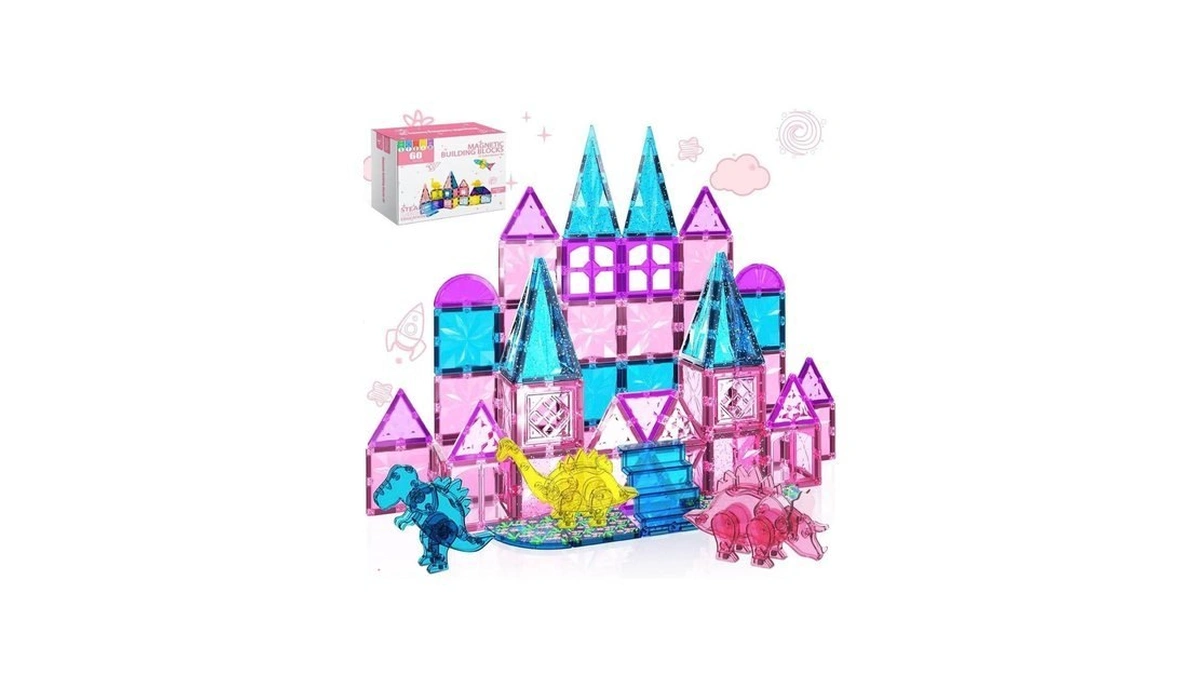 60pcs Dinosaur Toys Magnetic Tiles For Girls, Magnet Building Blocks