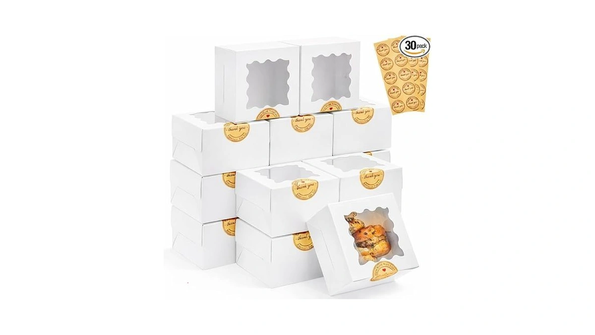 Homrelaxy 30pcs White Cookie Boxes With Window, 4x4x2.5 Inches Small