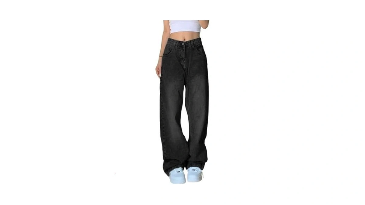 Emmiol Baggy Jeans For Women Mid-high Waist Streetwear Stretchy Jeans