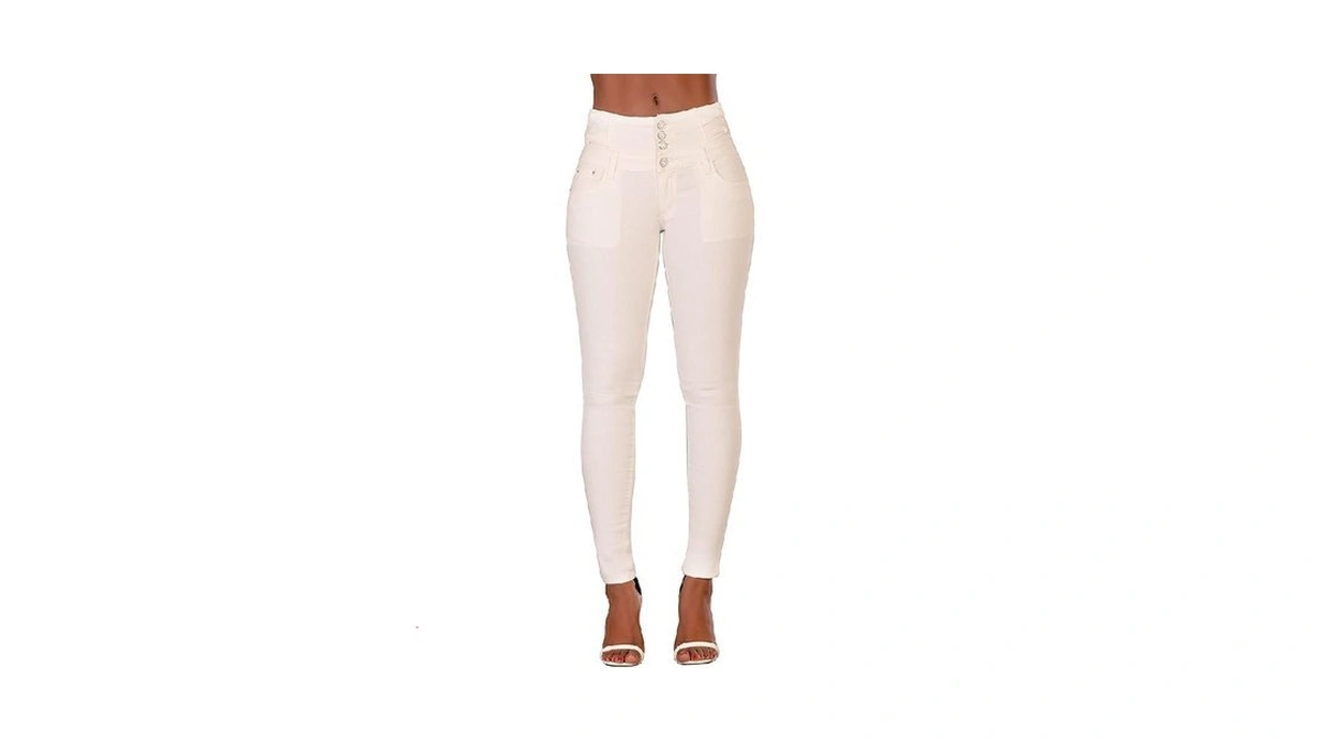 Glook Women's White High Waisted Tummy Control Skinny Fit Jeans