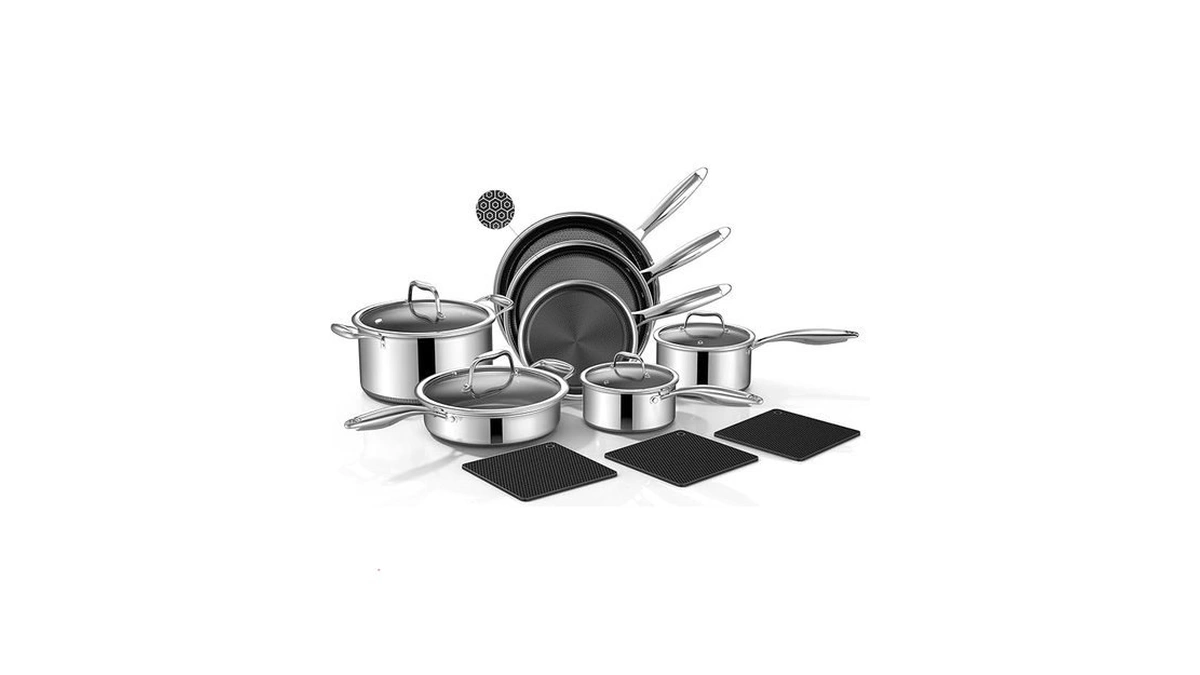 Yoehka 14-piece Hybrid Stainless Steel Cookware Set, Pots And Pans