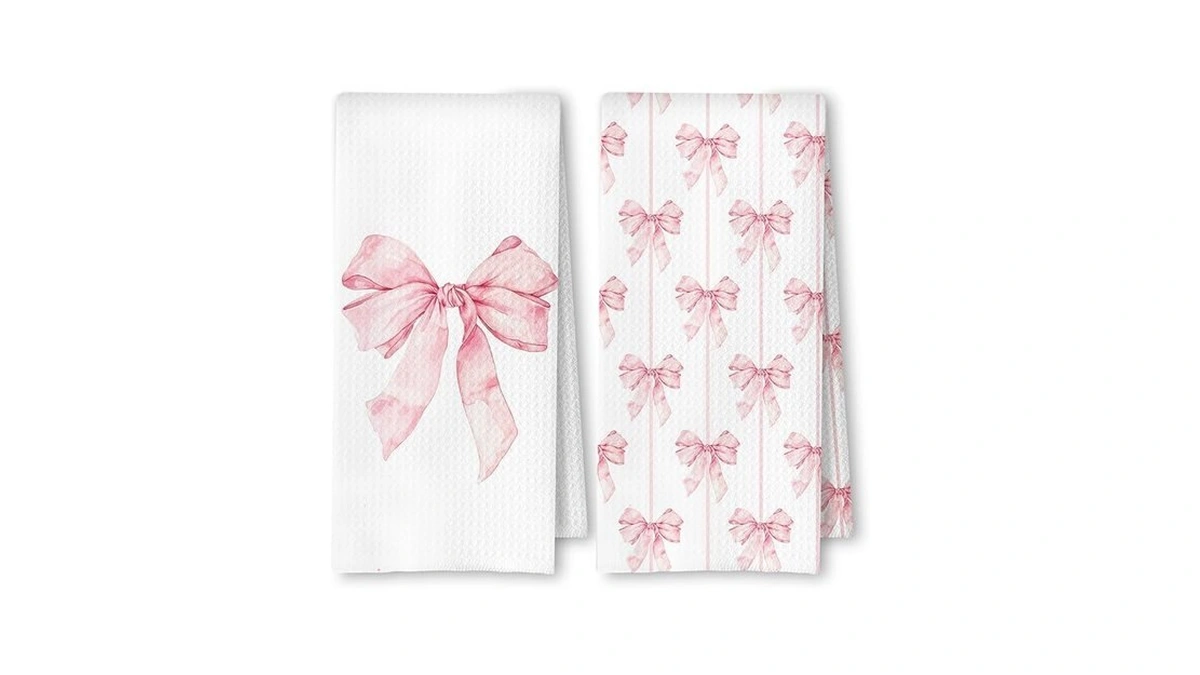 Artisaeura Pink Preppy Kitchen Towels Set Of 2, Preppy Coquette