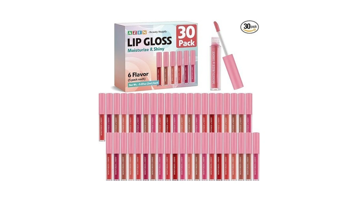 Azen 30 Pack Lip Gloss Bulk Set, Shimmery Lip Gloss