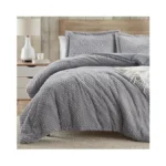 Homelike Moment Fluffy Queen Comforter Set - Grey Fleece Warm