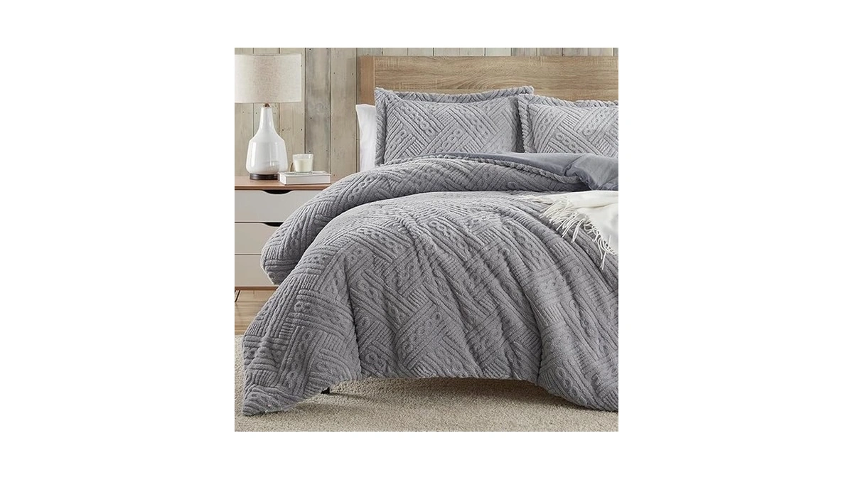 Homelike Moment Fluffy Queen Comforter Set - Grey Fleece Warm