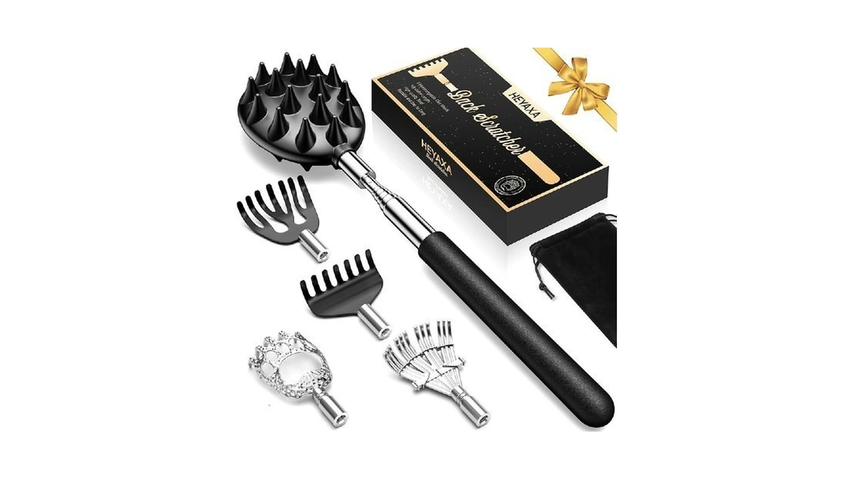 Telescoping Back Scratcher With 5 Detachable Heads, Fathers Day Dad
