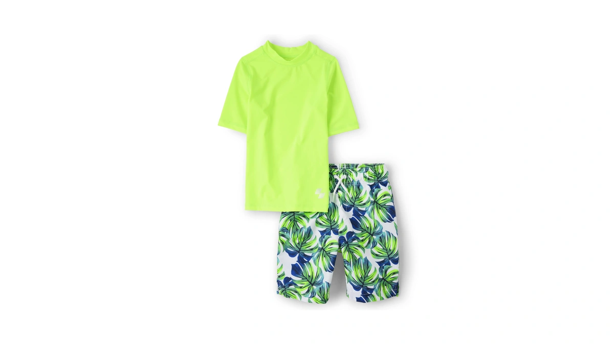 The Children's Place,short Sleeve Rash Guard And Bottoms,boys,leaf Green,xx-large