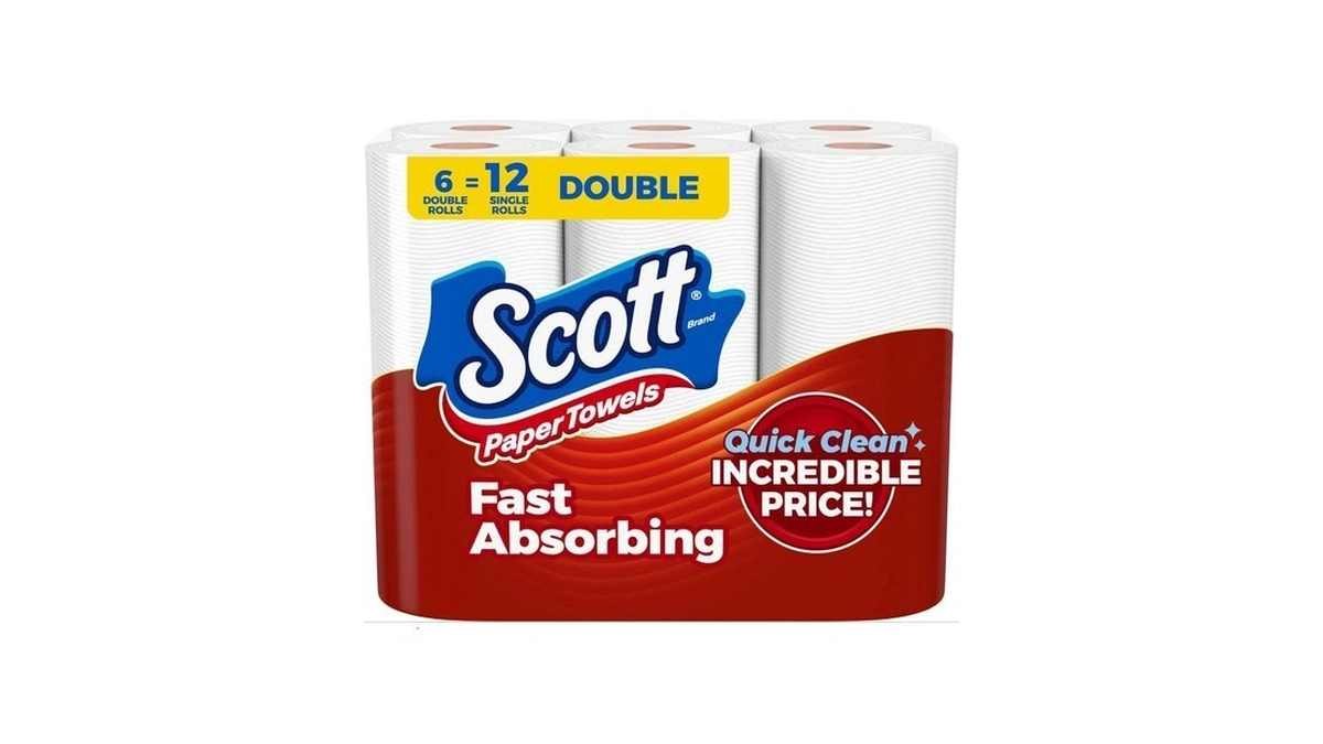 Scott Paper Towels, Choose-a-sheet, 6 Double Rolls = 12 Regular