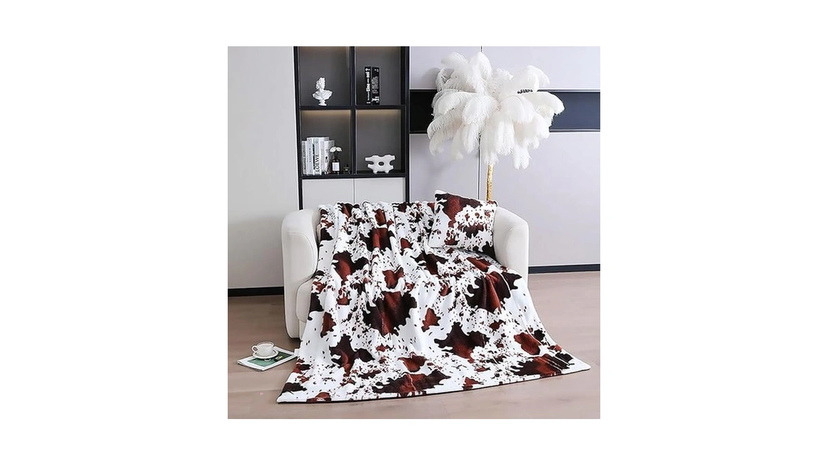 Ukeler Cow Faux Fur Throw Blanket Twin Size For Couch
