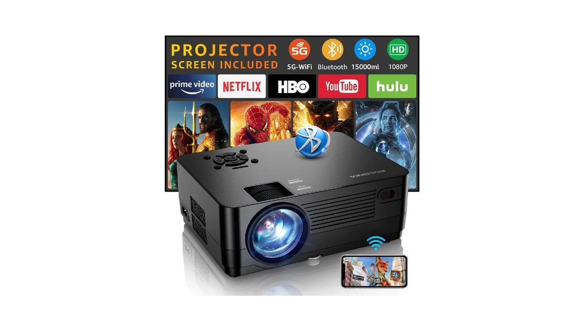 Projector With 5g Wifi And Bluetooth, Native 1080p Projector[projector Screen