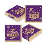 50 Pcs Graduation Napkins Class Of 2026 - Purple Gold
