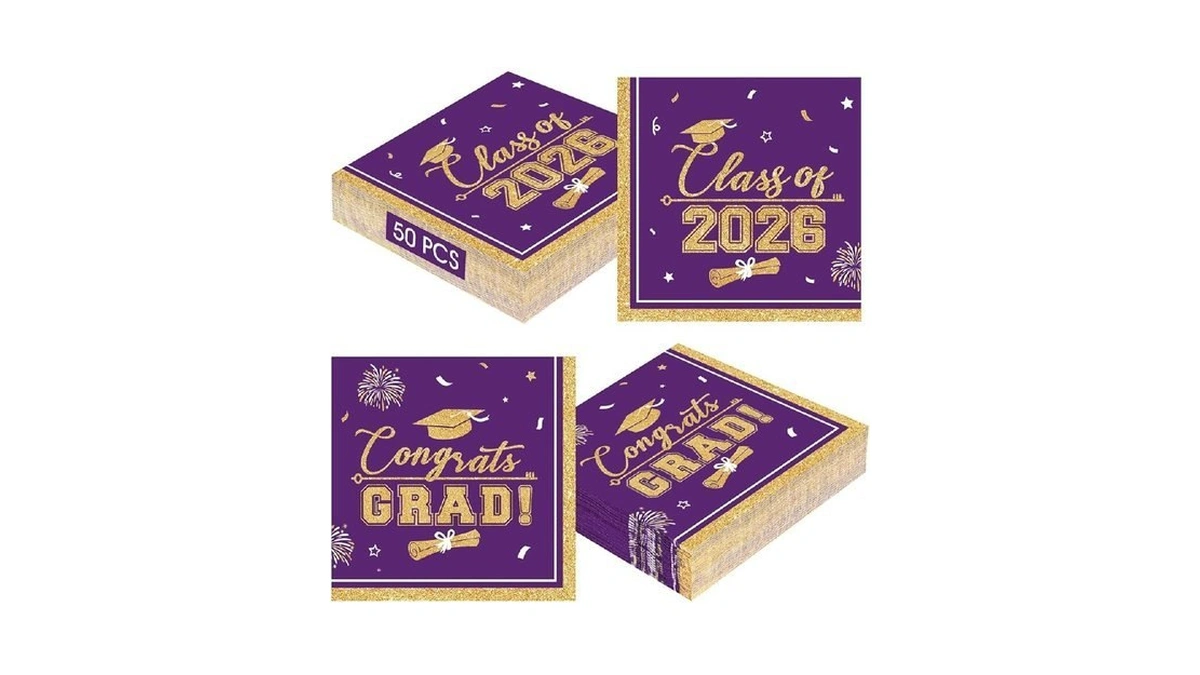 50 Pcs Graduation Napkins Class Of 2026 - Purple Gold
