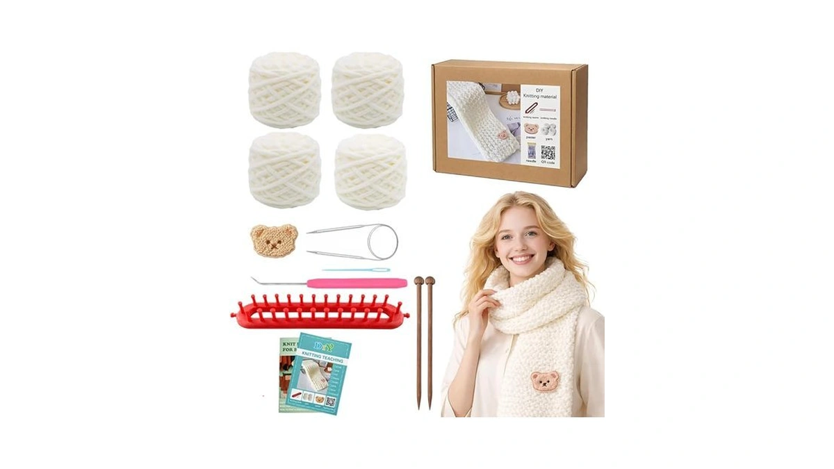 Novelchet Knitting Loom Kit For Beginners,rectangle Loom With Plush Yarn,