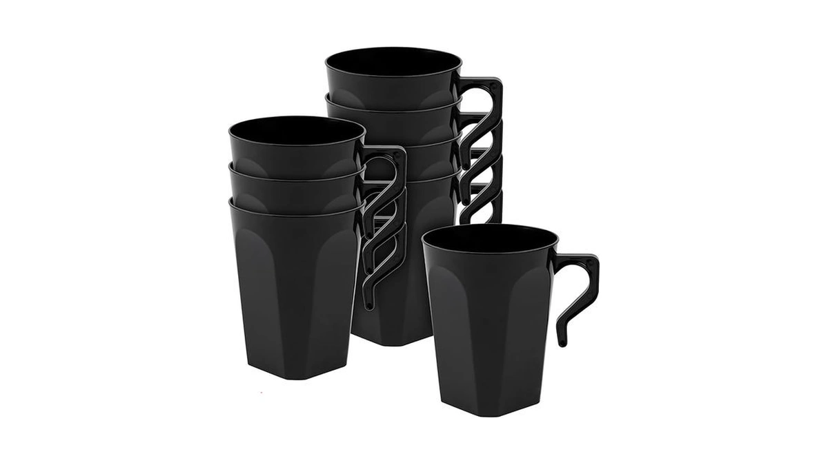 Bluesky Elegant Black Square Plastic Coffee Mugs - 8.5 Oz.