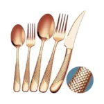 Runfly 20 Piece Hammered Rose Gold/copper Silverware Set, 18/10 Stainless
