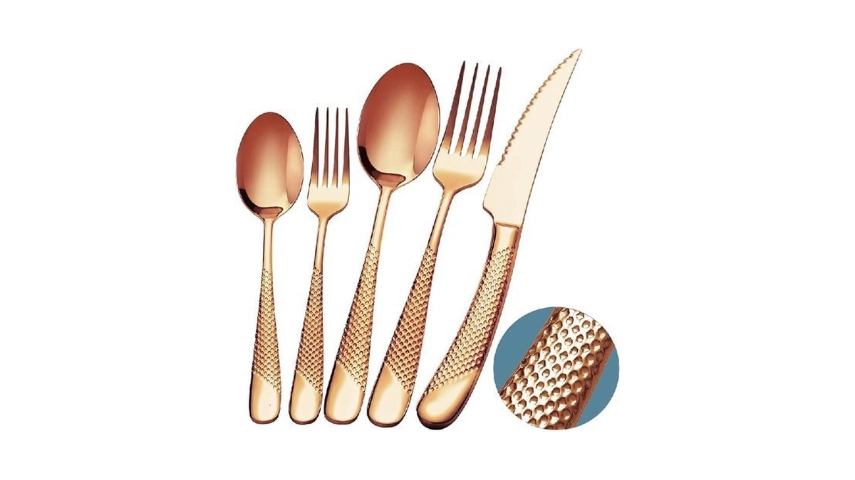 Runfly 20 Piece Hammered Rose Gold/copper Silverware Set, 18/10 Stainless
