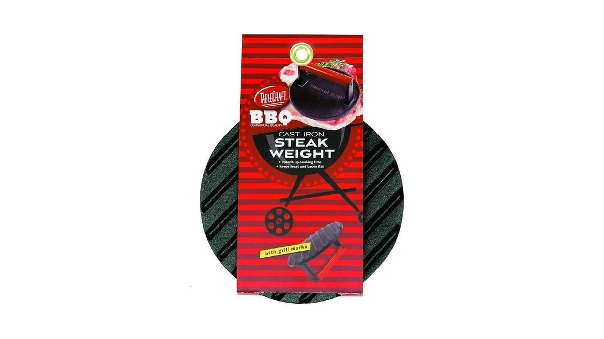 Tablecraft Bbq Coated Cast Iron 7-inch Round Steak Weight With