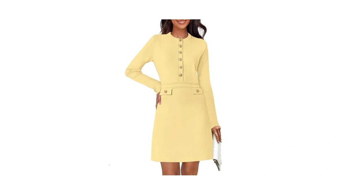 Merokeety Women's Fall 2026 Long Sleeve Bodycon Sweater Dress Button