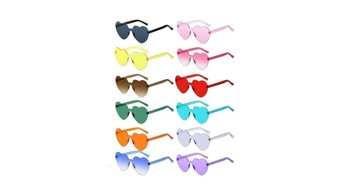 Colrea 12 Pairs Heart Sunglasses For Women Men, Trendy Heart