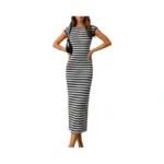 Itnpbwus Women's Striped Midi Dress Casual Bodycon Knit Dress Crew