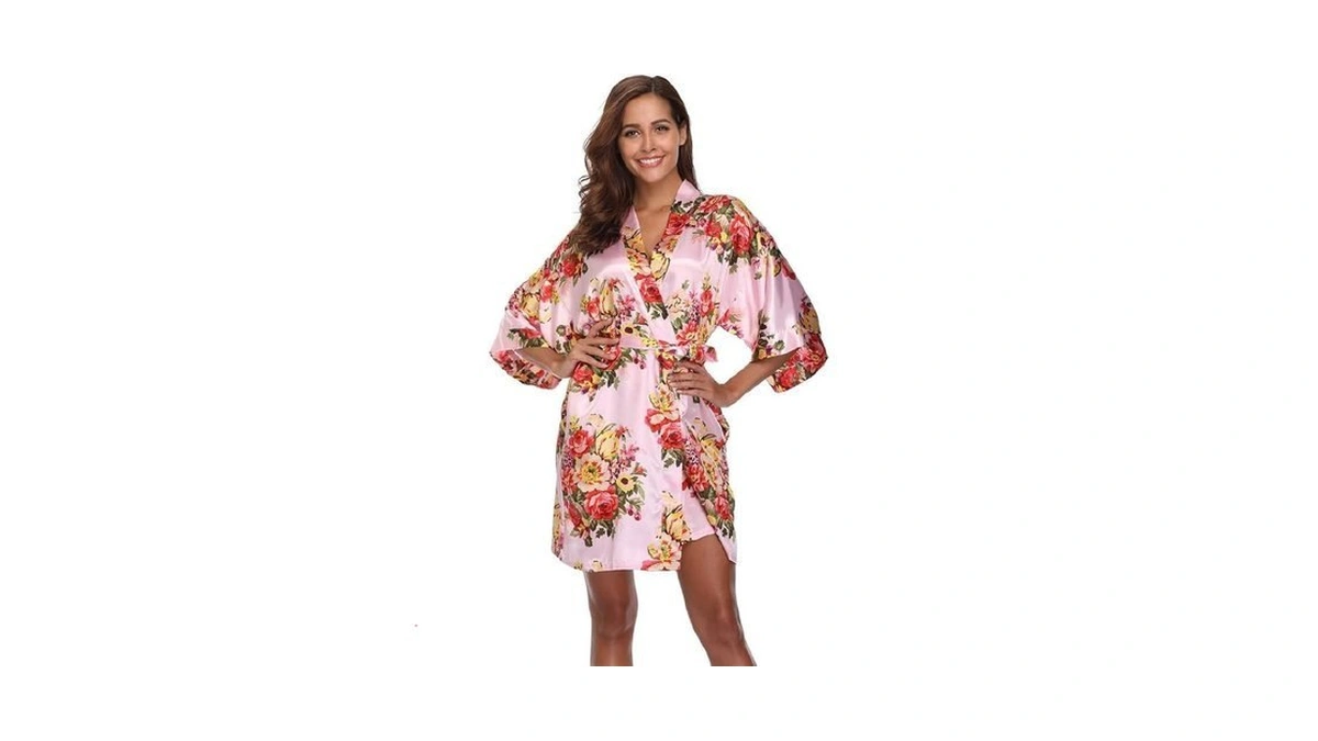 Super Shopping-zone Women's Floral Satin Bridesmaids Robes For Wedding Bridal