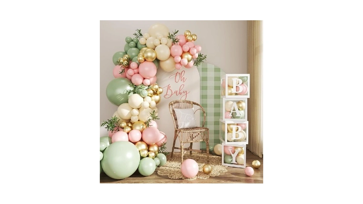 Pink And Green Gold Balloon Arch Kit, 132pcs Pink And