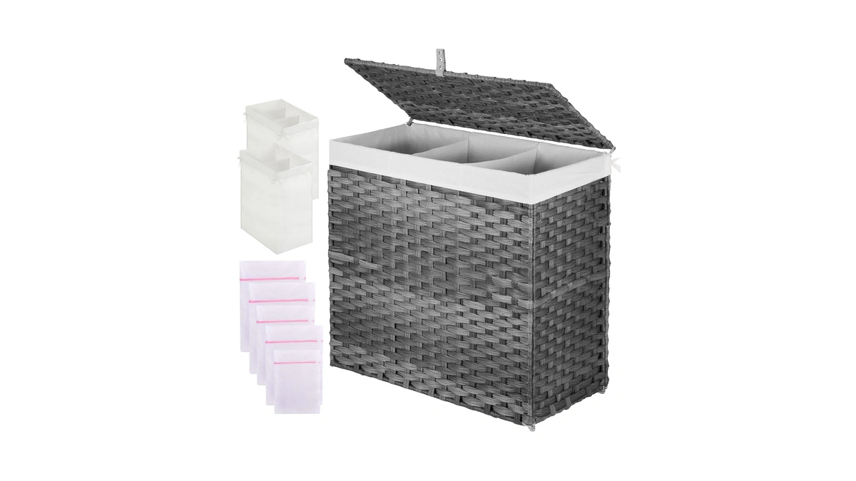 Greenstell Laundry Hamper With Lid, 125l Wicker Laundry Baskets With