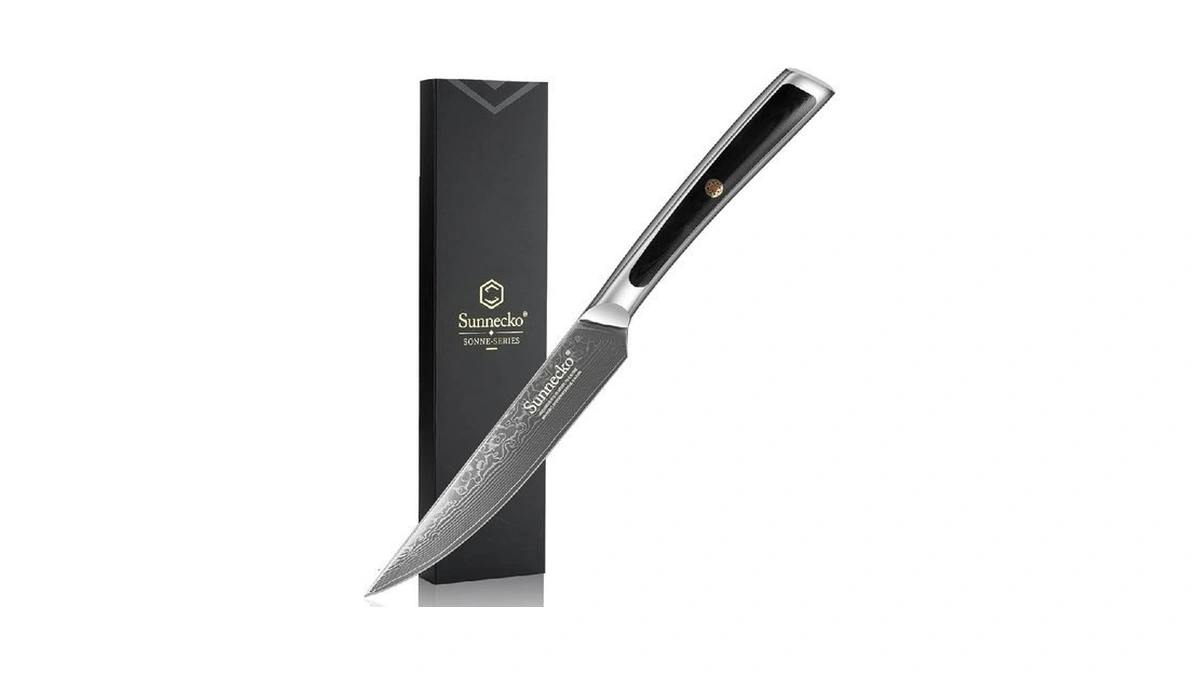 Sunnecko Damascus Steak Knife Non Serrated, Japanese Vg10 Stainless Steel
