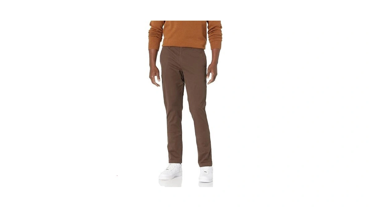 Amazon Essentials Men's Skinny-fit Washed Comfort Stretch Chino Pant, Brown,