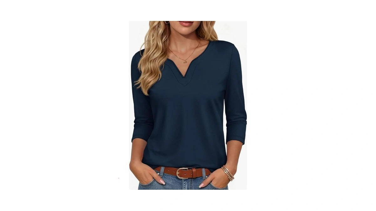 Yucolen Womens Tops 3/4 Sleeve V Neck Half Length T