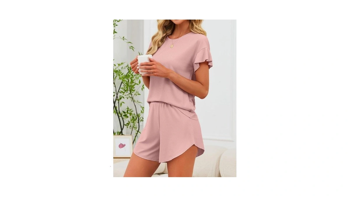 Justfashionnow Women's Pajama Set Ruffle Sleeves Top And Short Soft